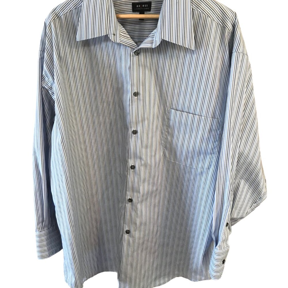 Axcess Striped Men’s Shirt Button-Down White Blue Brown Pinstripe 17-1/2 32-33
